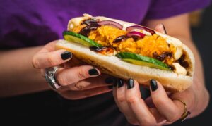 Hot dog with chicken strips Hot dog with chicken strips Holly Powder