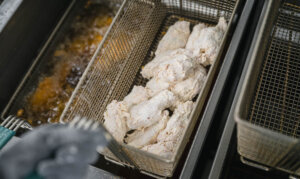 Breaded Buffalo wings Frying the chicken